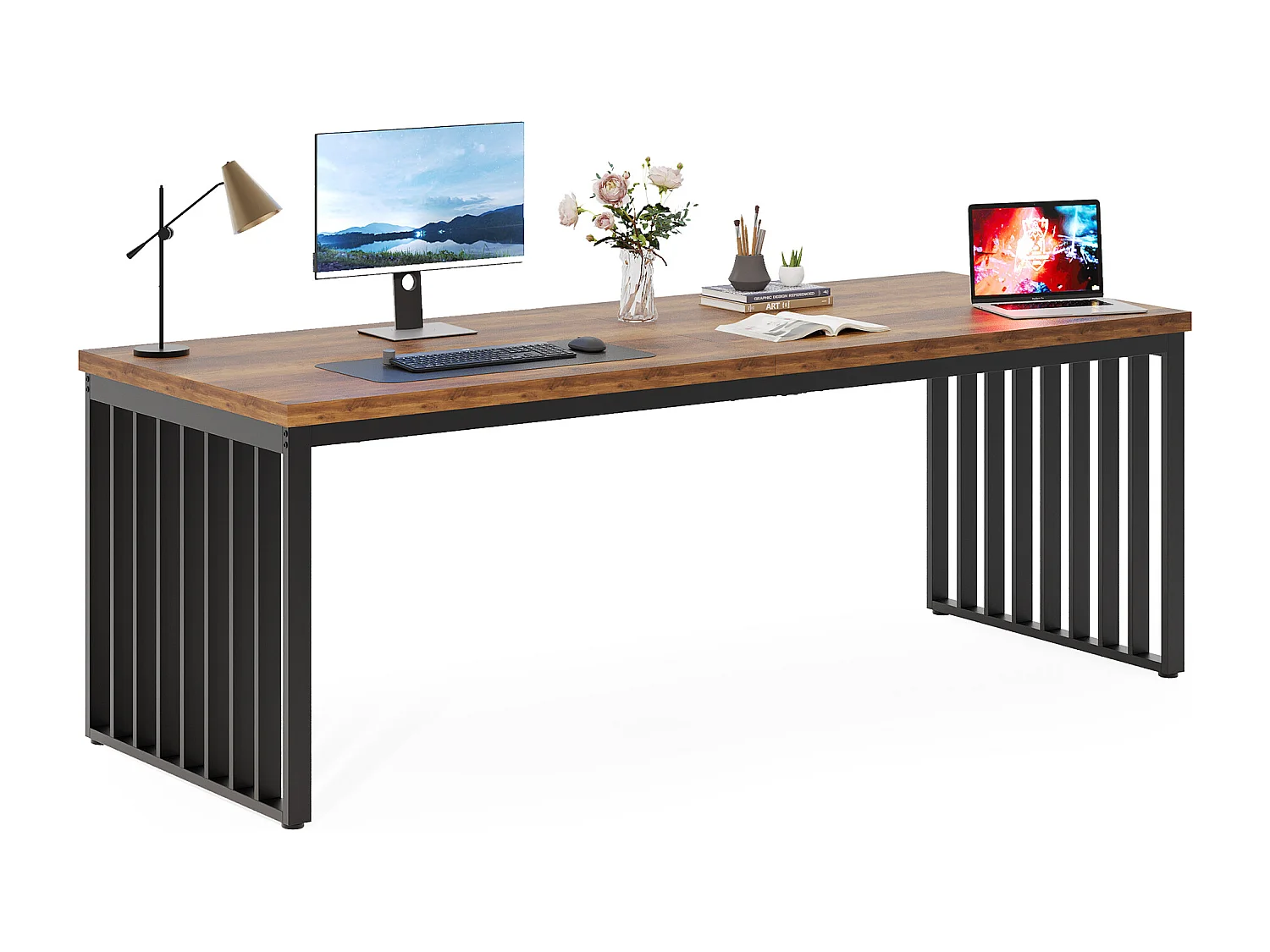 Bureau d'ordinateur, 180 cm Grand Bureau, Poste de Travail pour Bureau à Domicile, Table de conférence, Marron (sans Chaise)