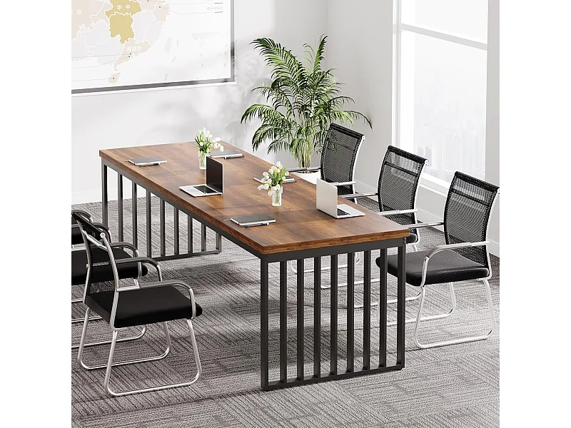 Biurko komputerowe, 180 cm, duże biurko, stanowisko pracy w biurze domowym, stół konferencyjny, brązowe (bez krzesła)