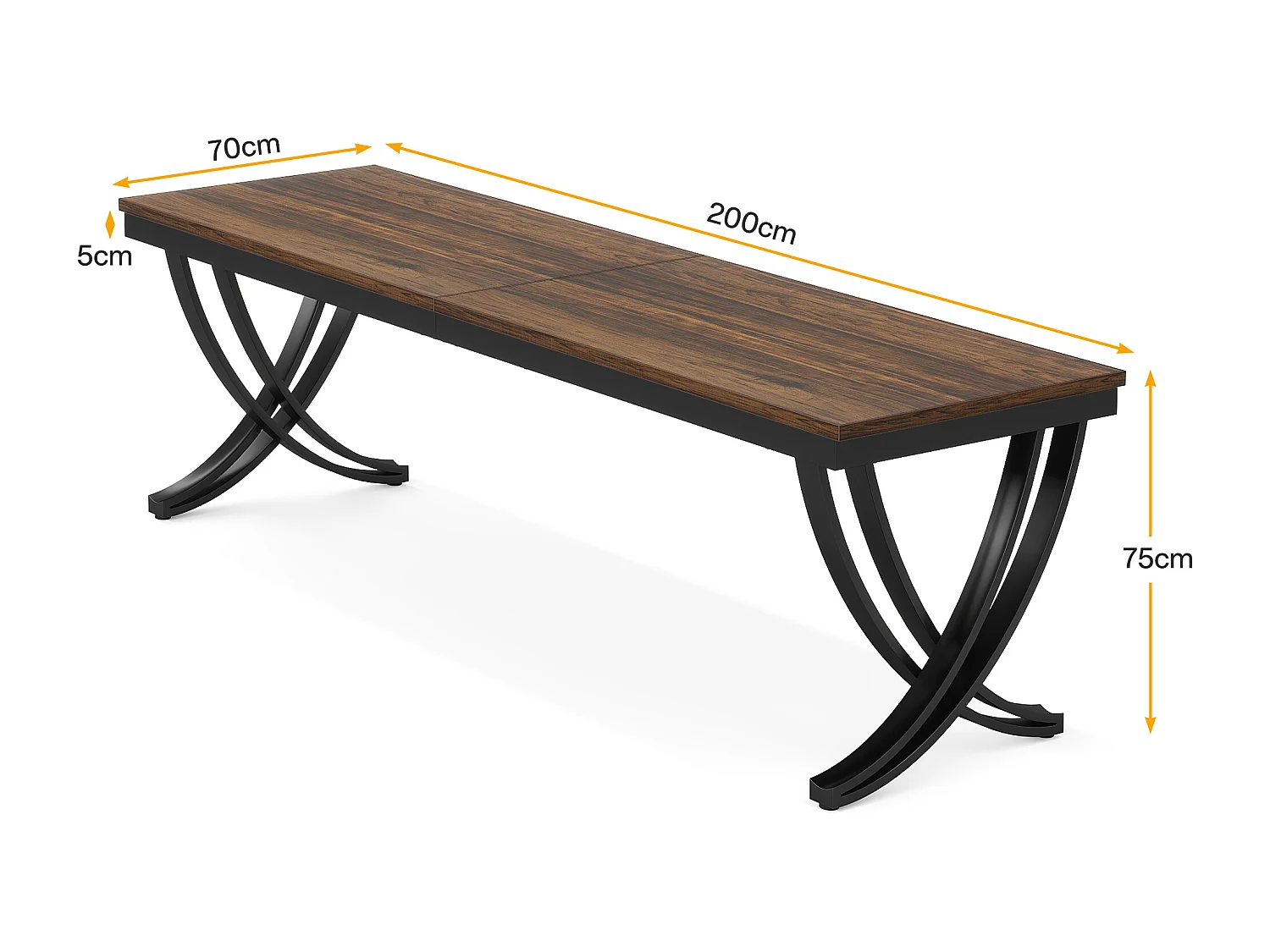 Bureau Informatique, Table d'ordinateur Portable, Double Bureau Long pour Chambre de Bureau à Domicile, 200 x 70 x 75 cm, Marron Rustique