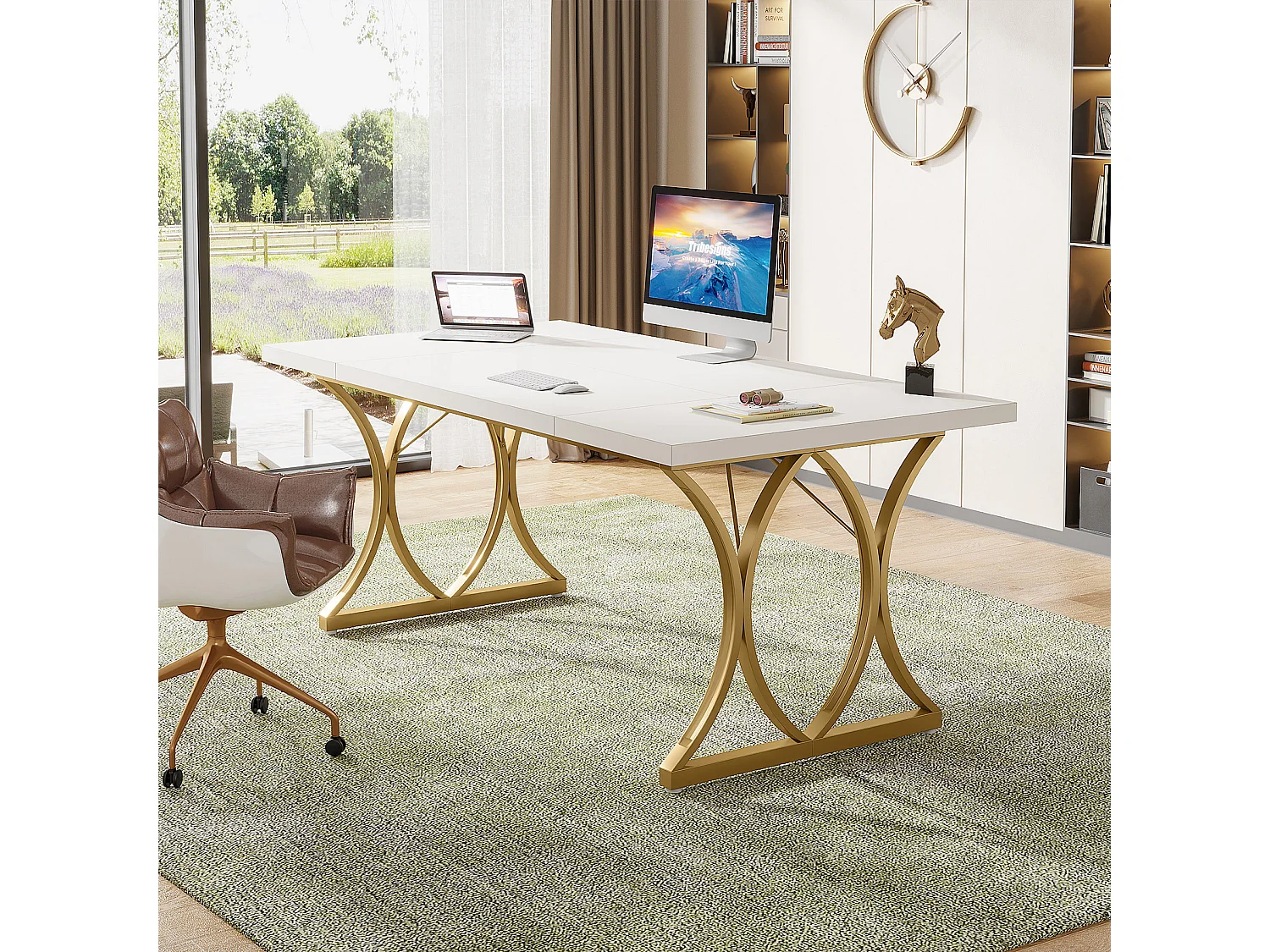 Bureau d'ordinateur moderne, 160x80cm Grand bureau Table d'ordinateur Bureau d'étude Bureau d'écriture Poste de travail pour le bureau à domicile