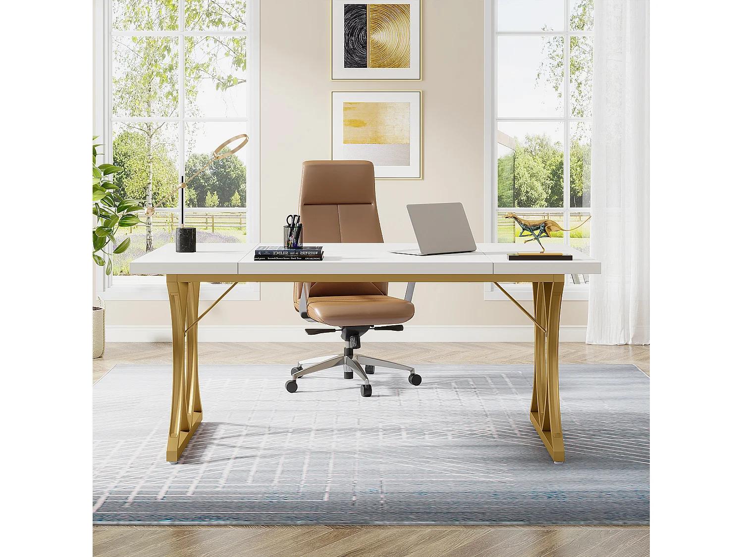 Bureau d'ordinateur moderne, 160x80cm Grand bureau Table d'ordinateur Bureau d'étude Bureau d'écriture Poste de travail pour le bureau à domicile