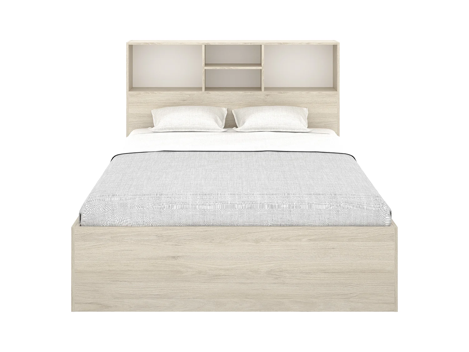 Lit 140 x 190 cm avec rangements - Coloris : Naturel et blanc + Sommier + Matelas - VARDIEL