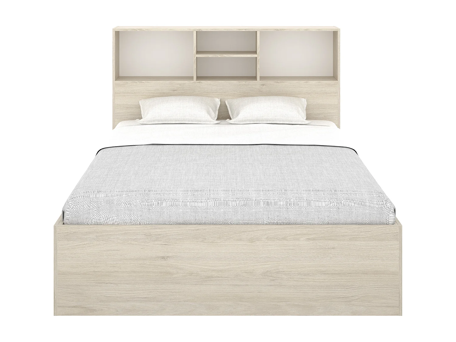 Bed met opbergruimte - 140 x 190 cm - Kleur: houtlook en wit + bedbodem + matras - VARDIEL