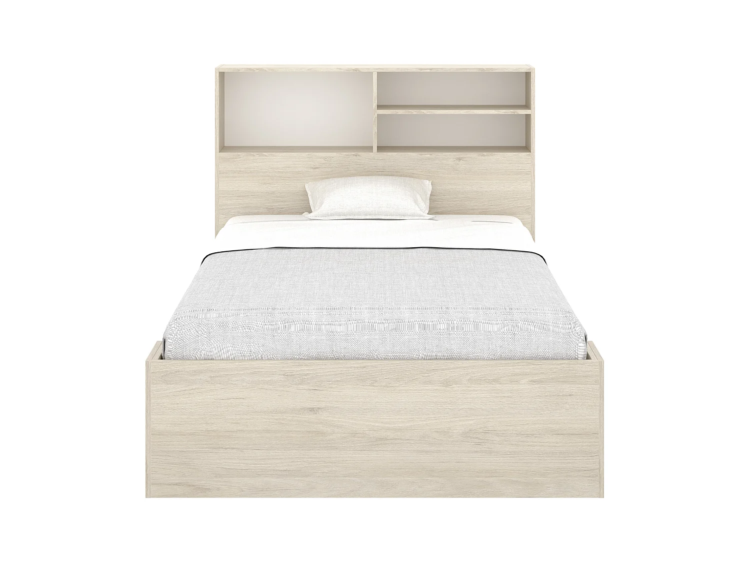 Lit 120 x 190 cm avec rangements - Coloris : Naturel et blanc + Sommier + Matelas - VARDIEL