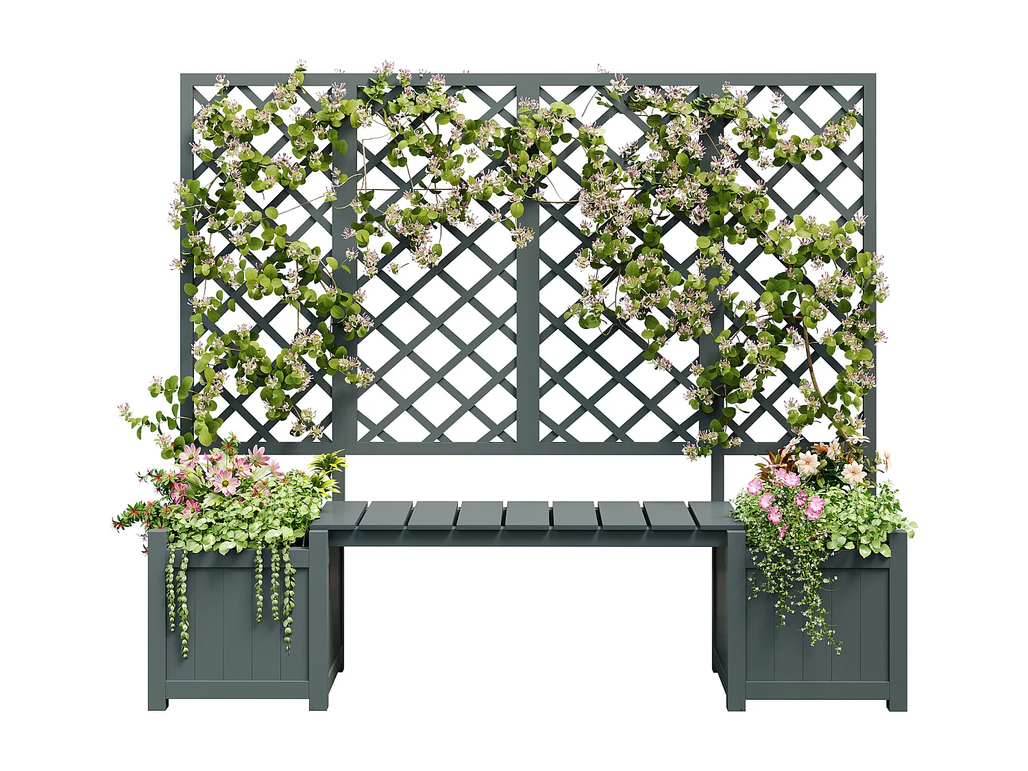 Bloempot met raster als - bloempot voor bloemen - bloempot - bloempot van massief sparrenhout - met raster en zitplaats - groen