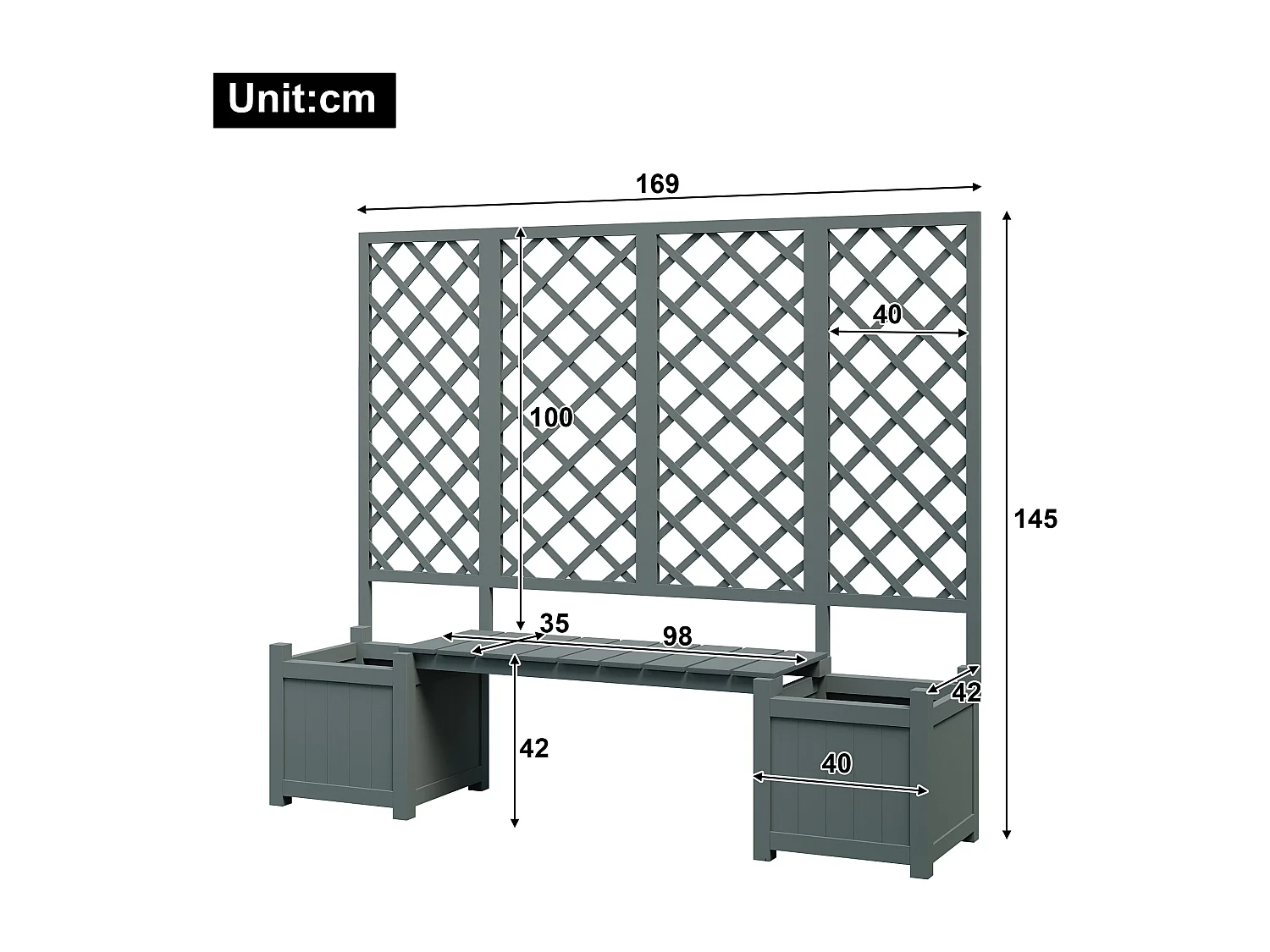 Bloempot met raster als - bloempot voor bloemen - bloempot - bloempot van massief sparrenhout - met raster en zitplaats - groen