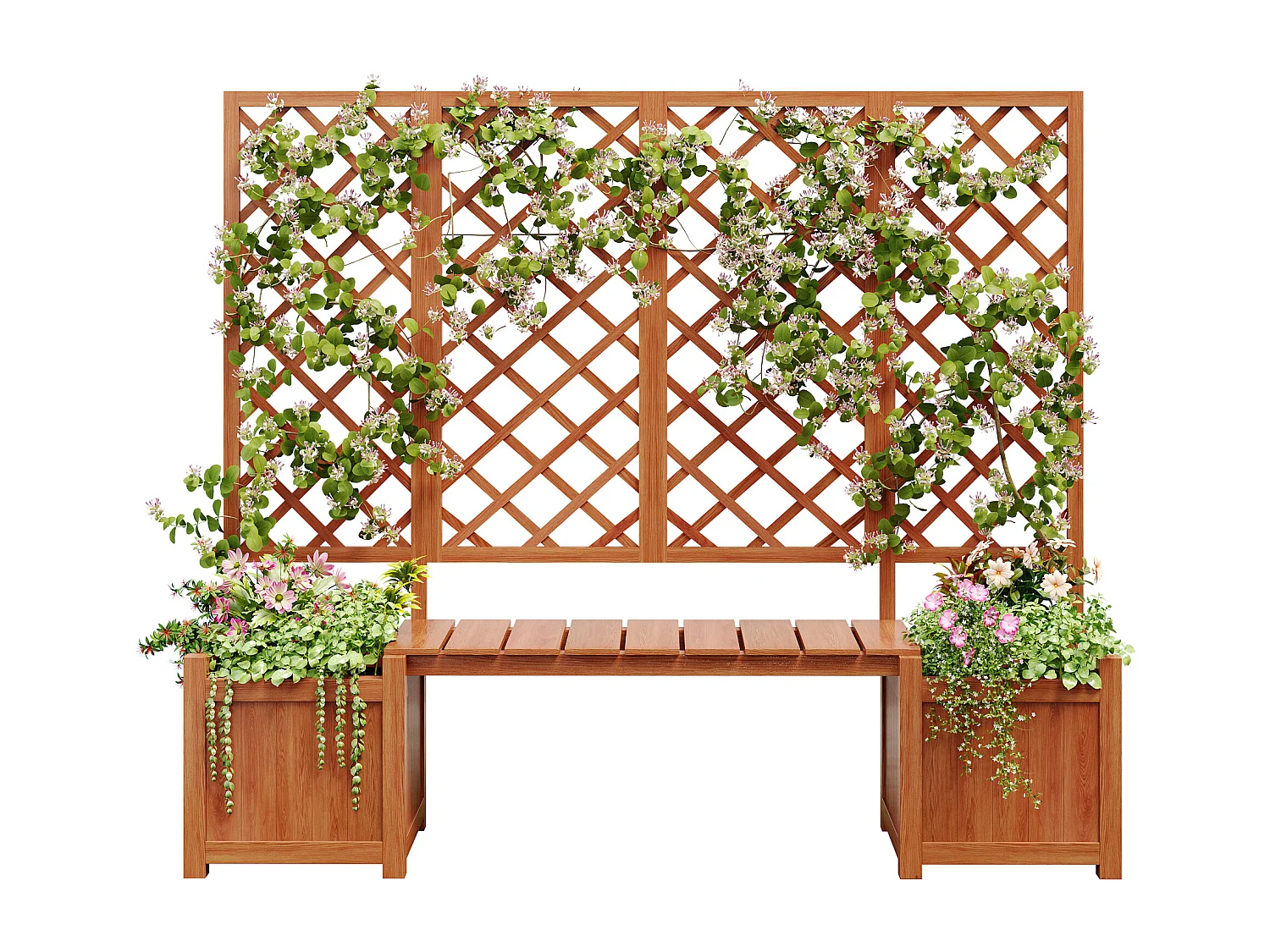 Jardinière avec treillis comme - jardinière à fleurs - Pot de fleurs - jardinière en bois de sapin massif - avec treillis et siège - marron