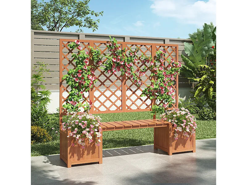 Blumentopf mit Gitter wie - Blumentopf für Blumen - Blumentopf - Blumentopf aus massivem Fichtenholz - mit Gitter und Sitz - braun