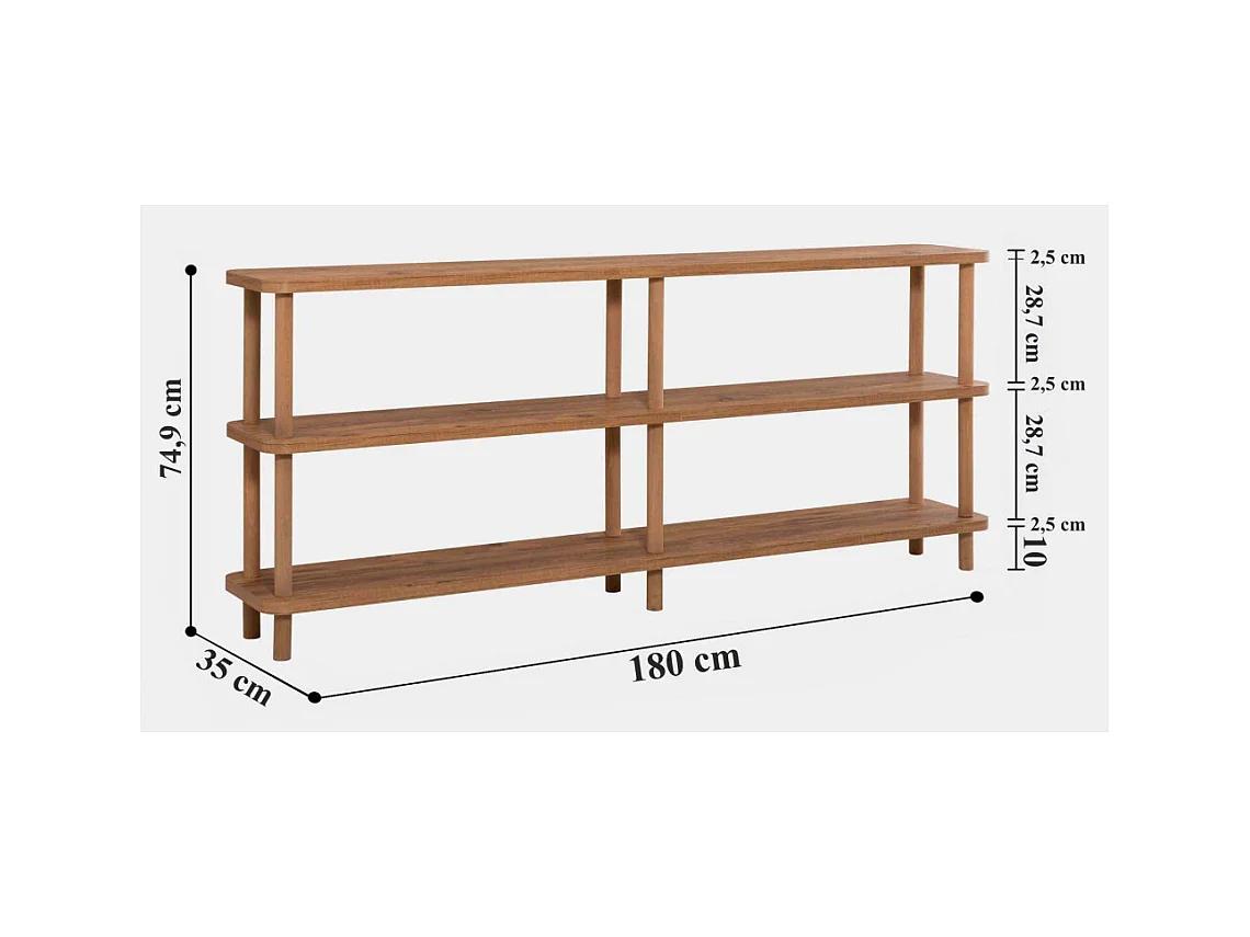 Estantería Kailua 1294, Abierta sin pared trasera, Madera, 75x180x35cm, Pino