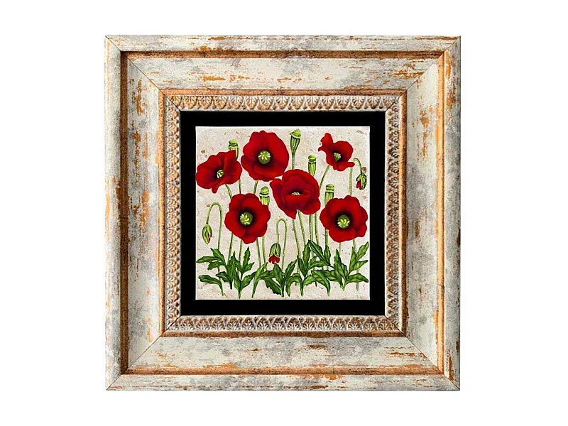 Tableau décoratif en bois et métal 20 x 20 cm Fleur rouge