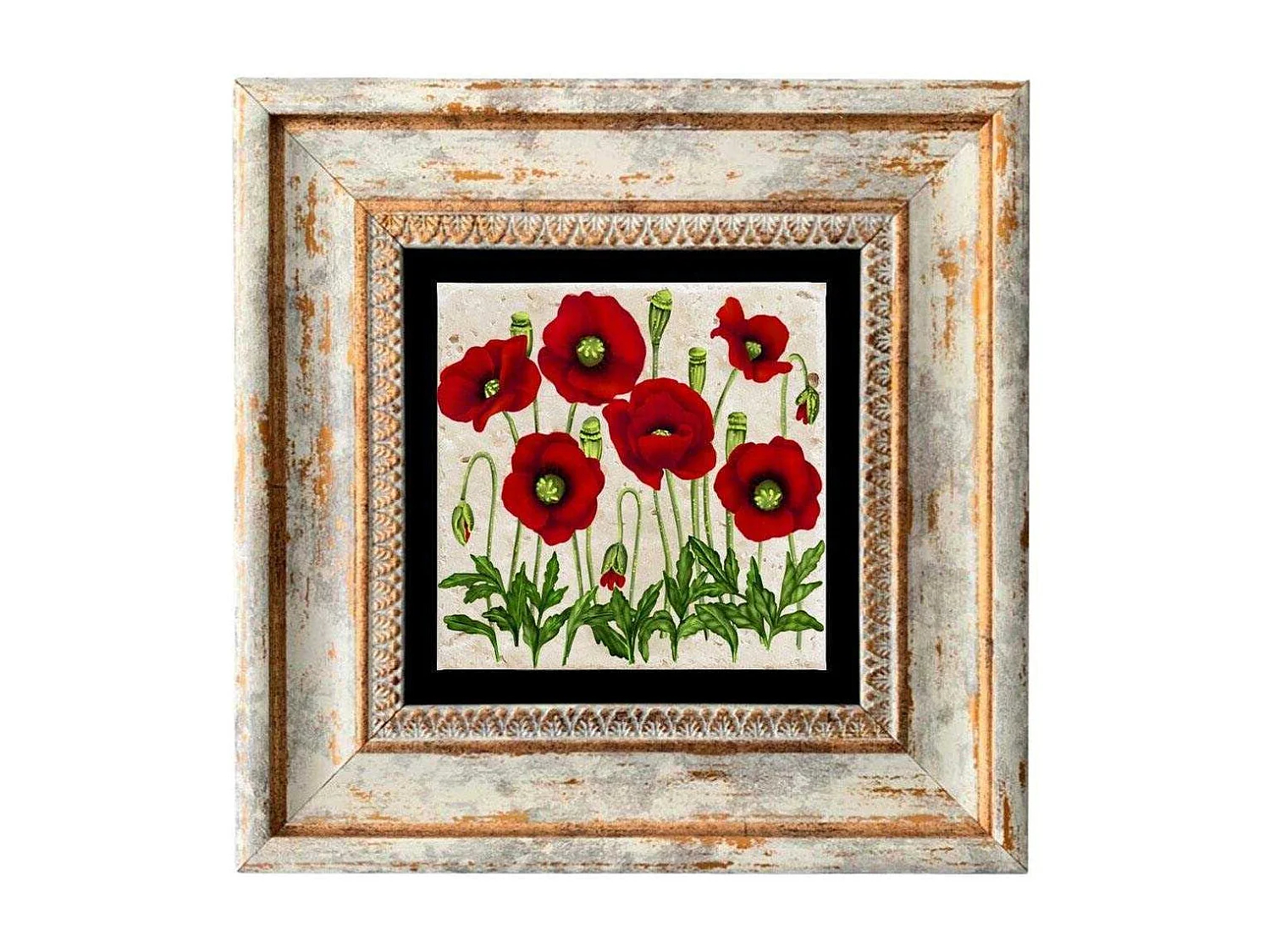 Tableau décoratif en bois et métal 20 x 20 cm Fleur rouge