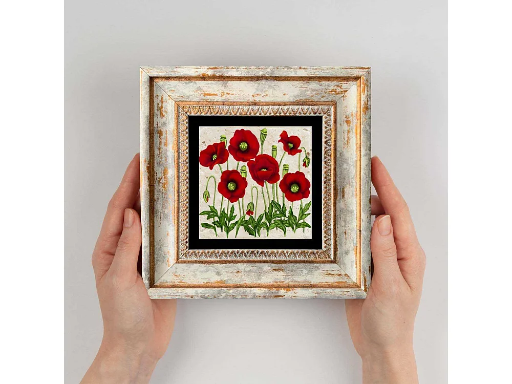 Tableau décoratif en bois et métal 20 x 20 cm Fleur rouge