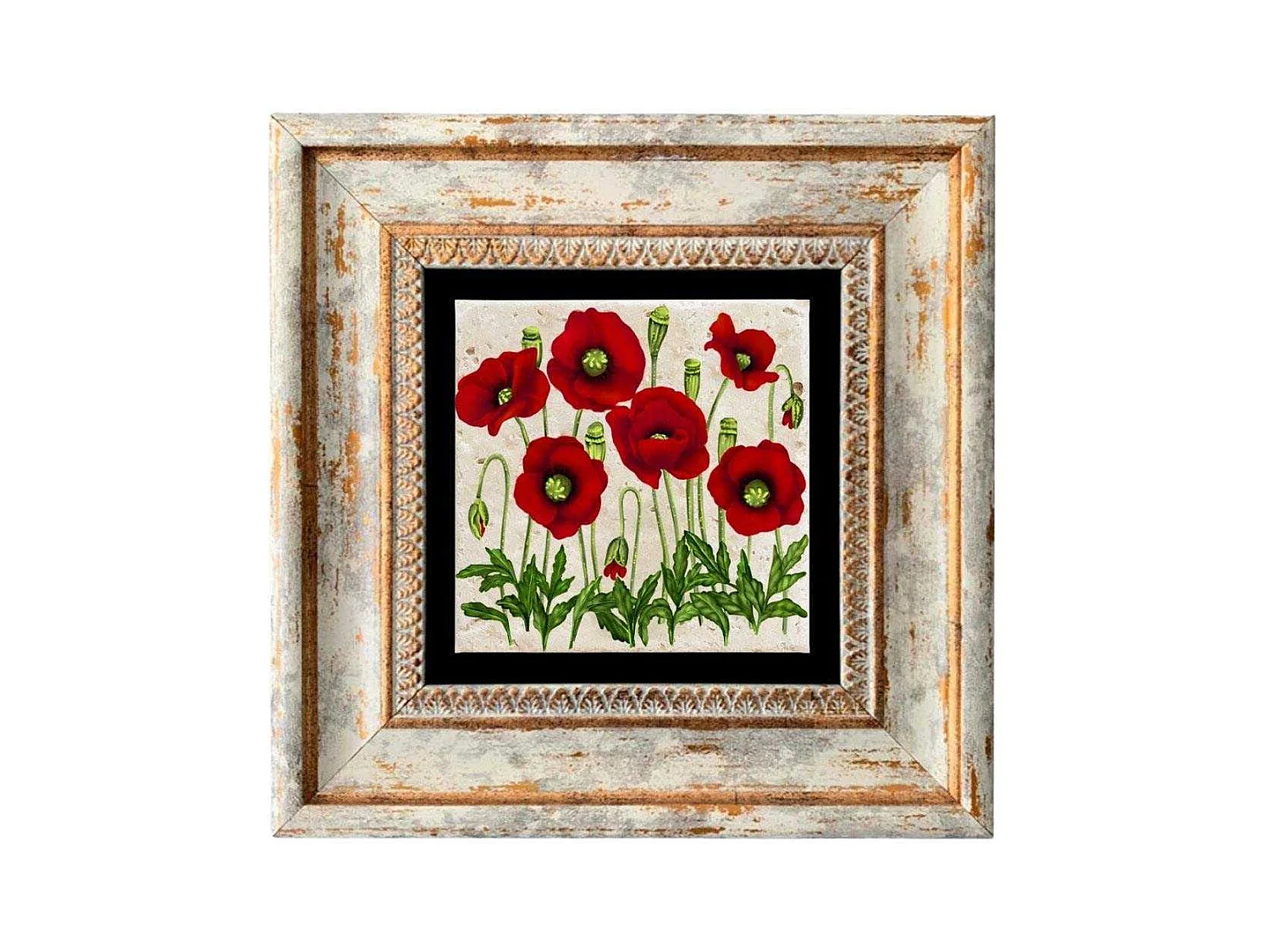 Tableau décoratif en bois et métal 20 x 20 cm Fleur rouge