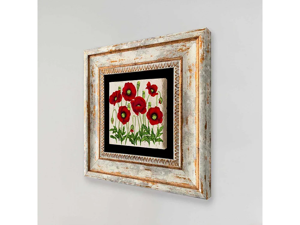 Tableau décoratif en bois et métal 20 x 20 cm Fleur rouge
