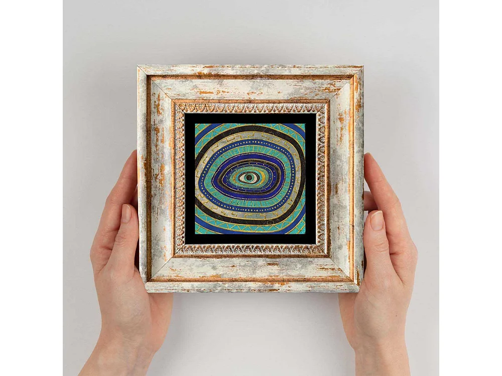 Tableau décoratif en bois et métal 20 x 20 cm Oeil