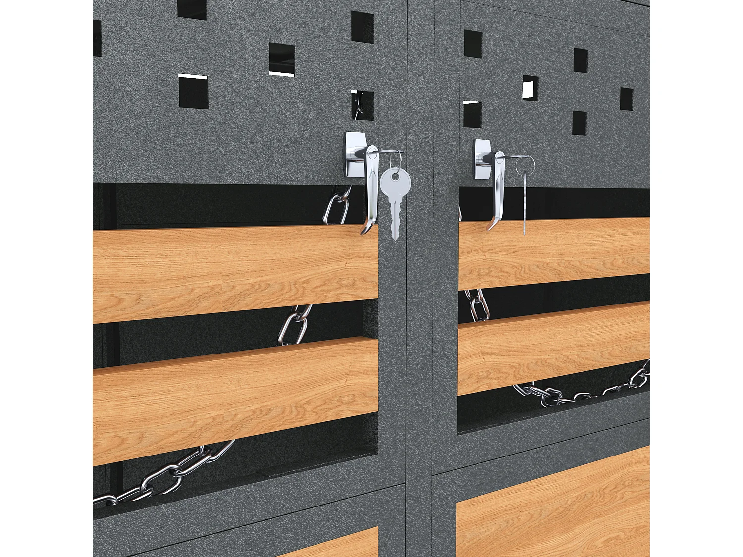 Afdekking van vuilnisbak - 4x240L - deur donker met houtachtig uiterlijk - Vervangbaar - roestvrij staal - with ventilatiegaten - ingebouwde bloempot - grijs