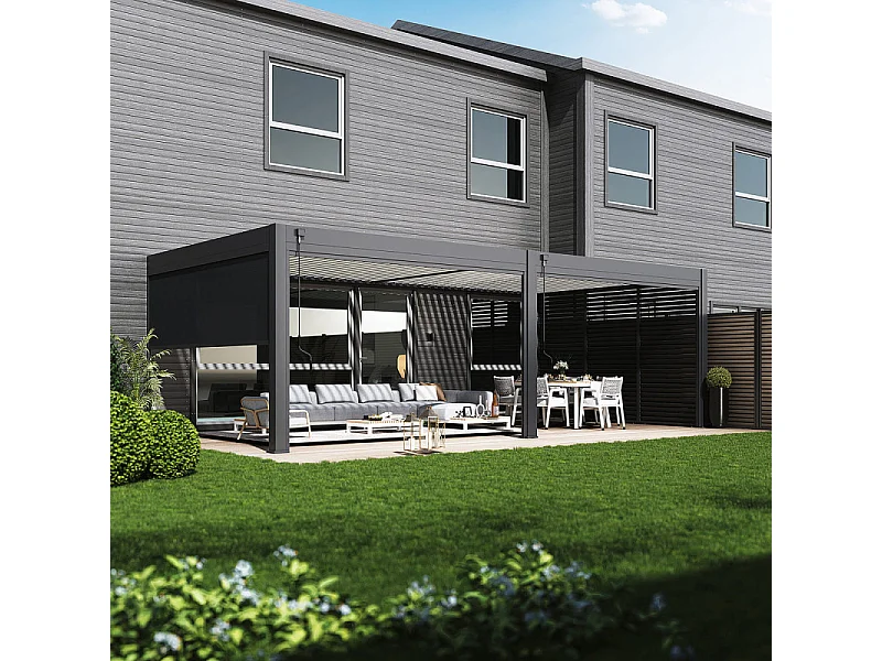 Pergola bioclimatica adossata collezione VS 4x8M - V2 - Antracite/Bianco