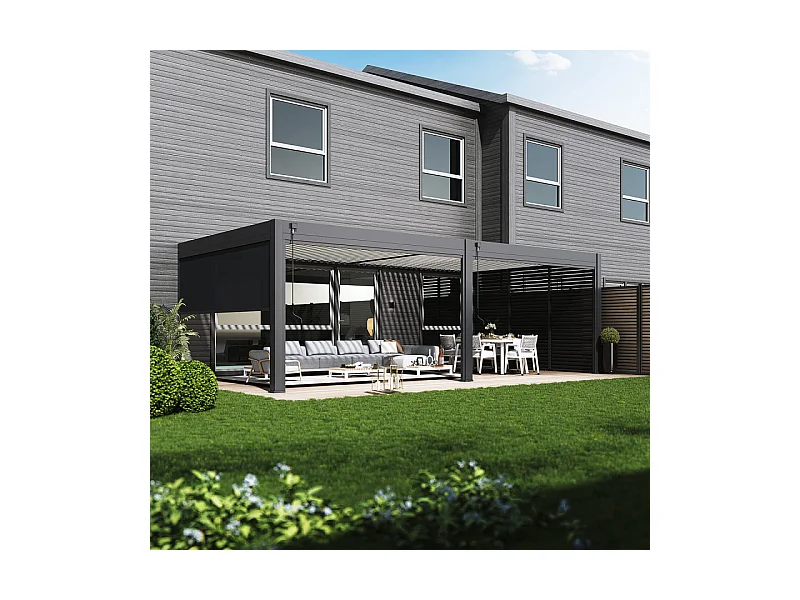 Pergola bioclimatica adossata collezione VS 4x8M - V2 - Antracite/Bianco