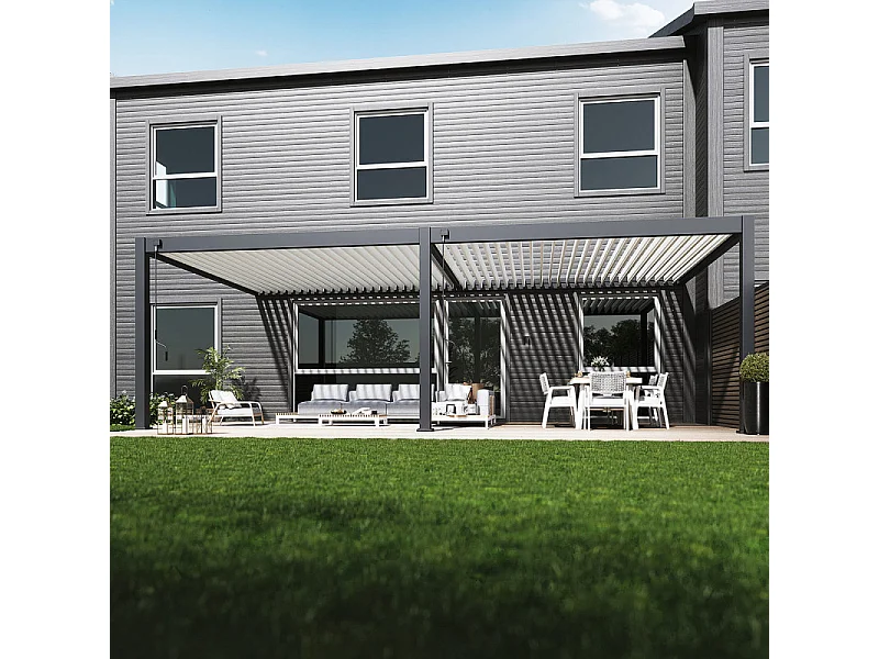 Pergola bioclimatica adossata collezione VS 4x8M - V2 - Antracite/Bianco