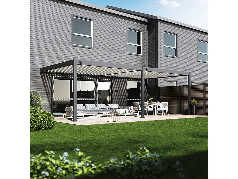 Pergola bioclimatica adossata collezione VS 4x8M - V2 - Antracite/Bianco