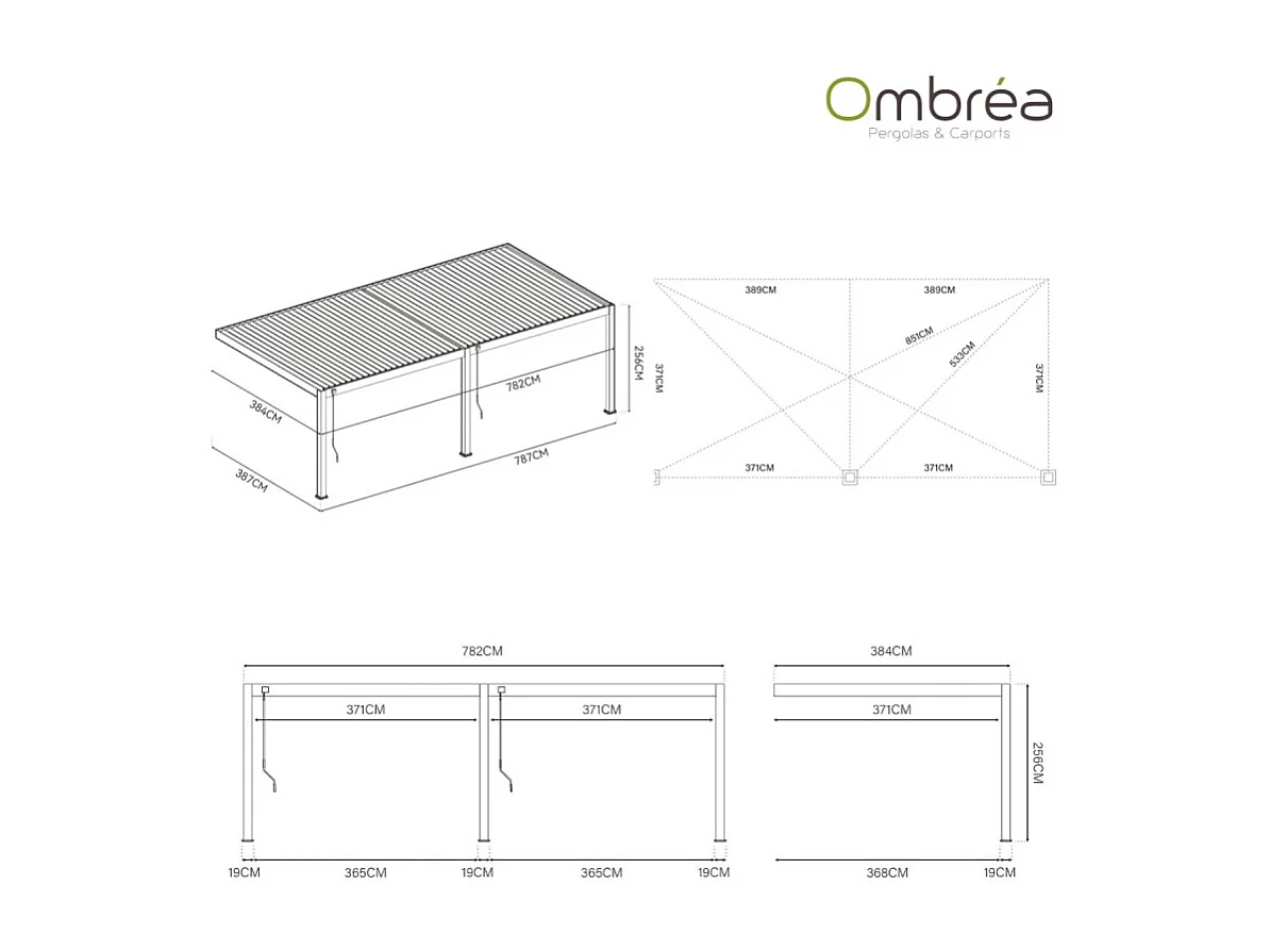 Pergola bioclimatica adossata collezione VS 4x8M - V2 - Antracite/Bianco