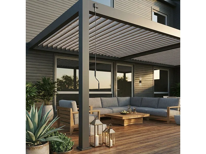 Pergola bioclimatica adossata collezione VS 4x8M - V2 - Antracite/Bianco