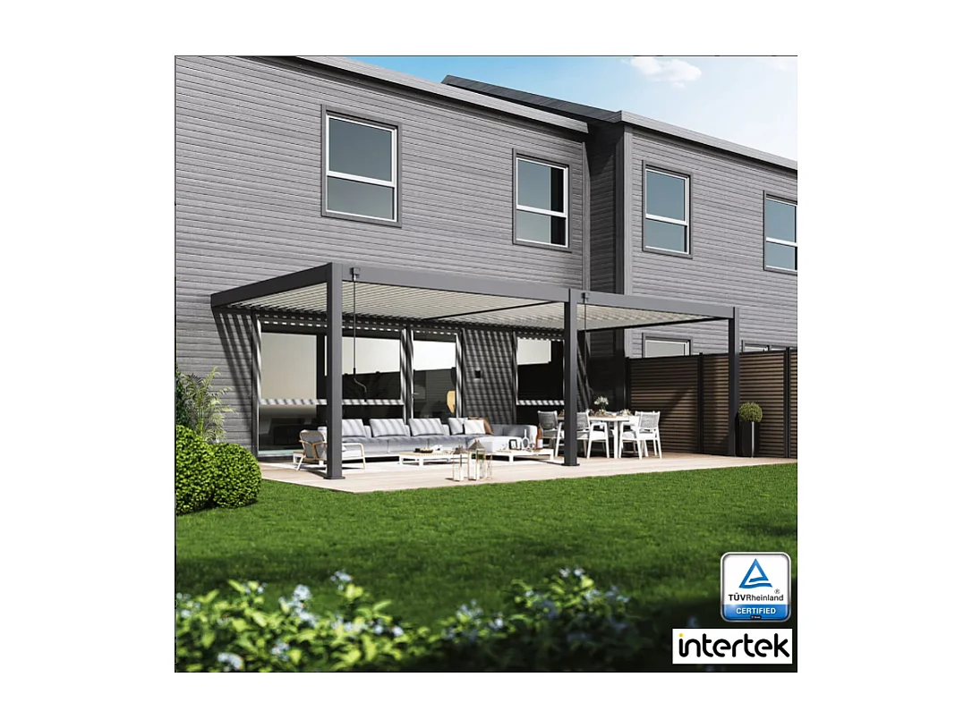 Pergola bioclimatica adossata collezione VS 4x8M - V2 - Antracite/Bianco