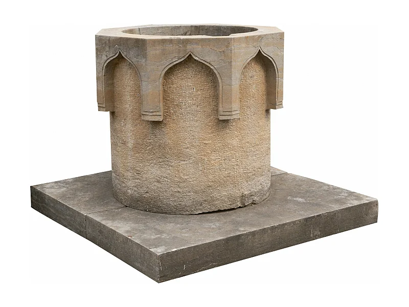 BISCOTTINI Statue de Puits en Pierre - Finition Pierre Antique - Décorative - Extérieur - Mobilier de Jardin - Design - 120x120x90 cm