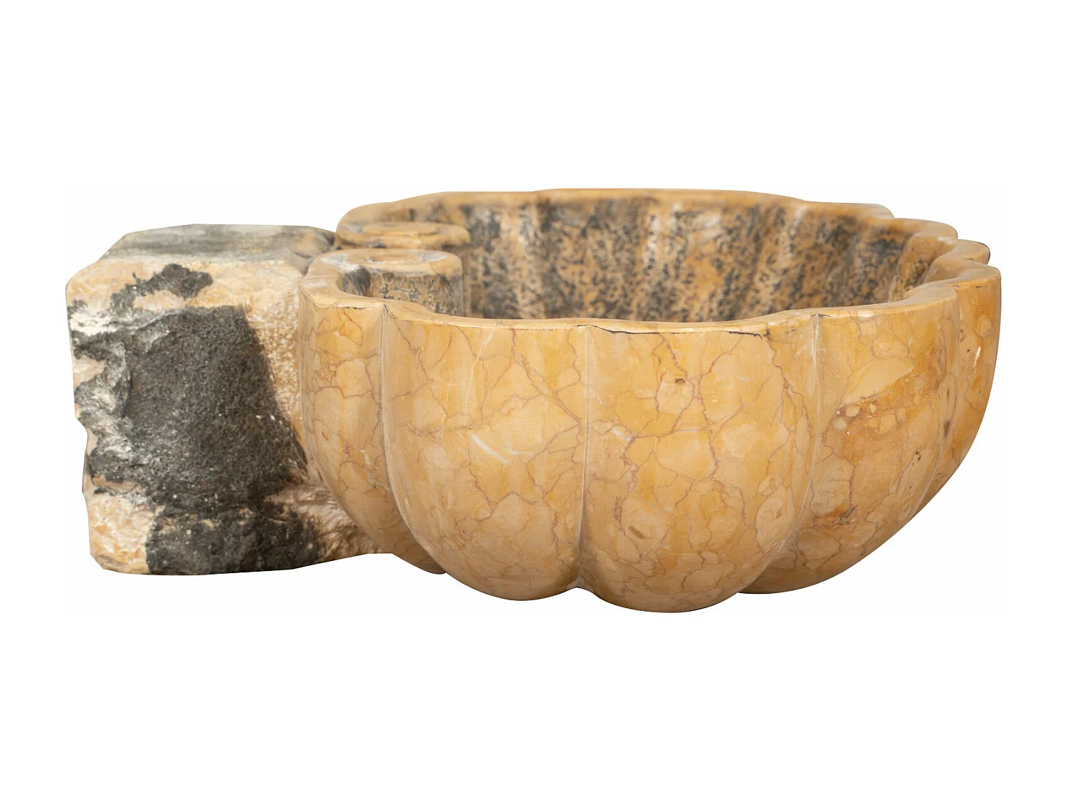 BISCOTTINI Statue Bénitier - Finition marbre jaune Vérone antique - Décoratif - À exposer - Jardin - Design - Salon - Mobilier - Église - 56x48x16 cm