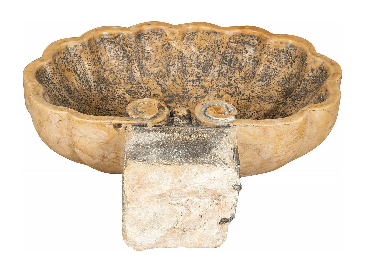 BISCOTTINI Statue Bénitier - Finition marbre jaune Vérone antique - Décoratif - À exposer - Jardin - Design - Salon - Mobilier - Église - 56x48x16 cm