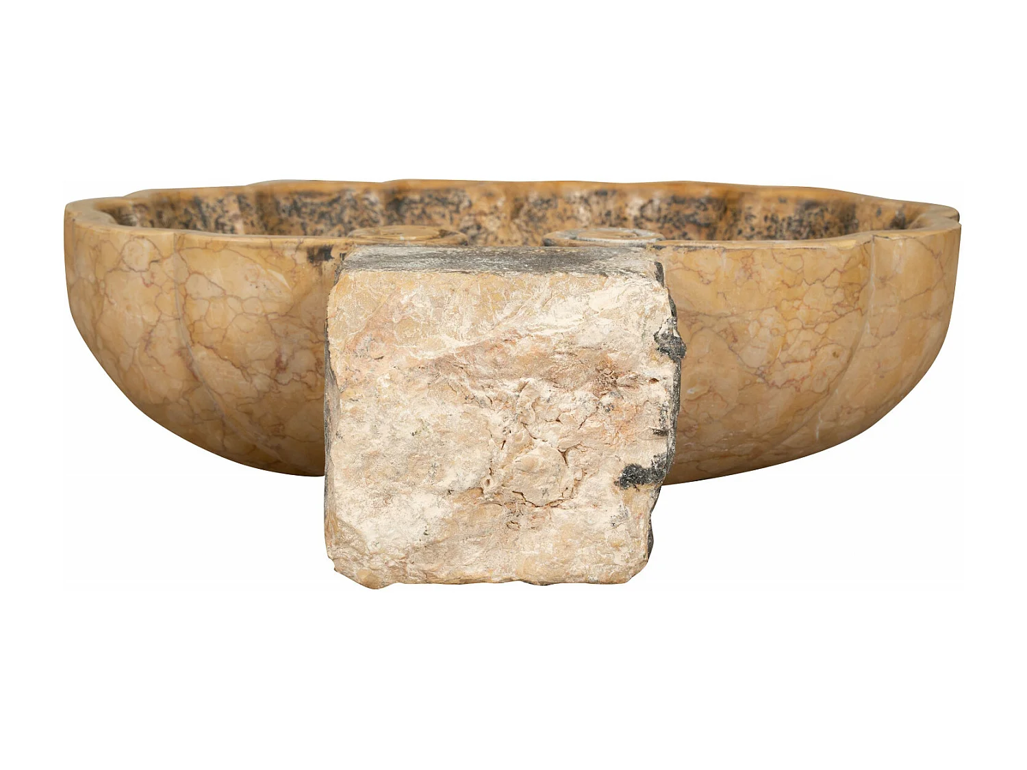 BISCOTTINI Statue Bénitier - Finition marbre jaune Vérone antique - Décoratif - À exposer - Jardin - Design - Salon - Mobilier - Église - 56x48x16 cm