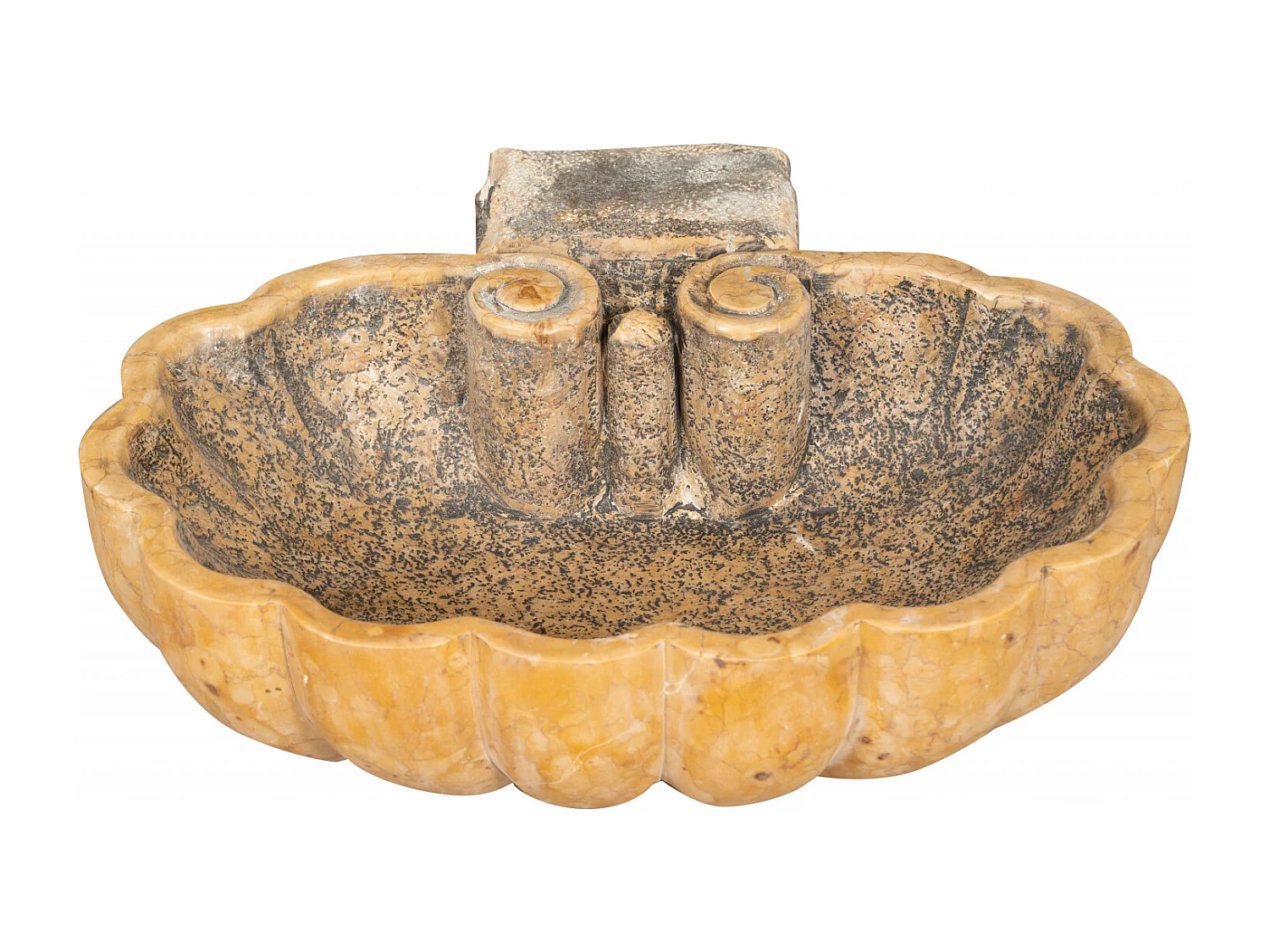 BISCOTTINI Statue Bénitier - Finition marbre jaune Vérone antique - Décoratif - À exposer - Jardin - Design - Salon - Mobilier - Église - 56x48x16 cm