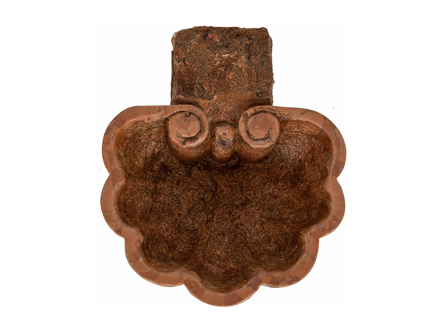 BISCOTTINI Statue bénitier - Finition marbre rouge de Vérone vieilli - Décoratif - À exposer - Jardin - Design - Salon - Mobilier - Église - 26x30x13 cm