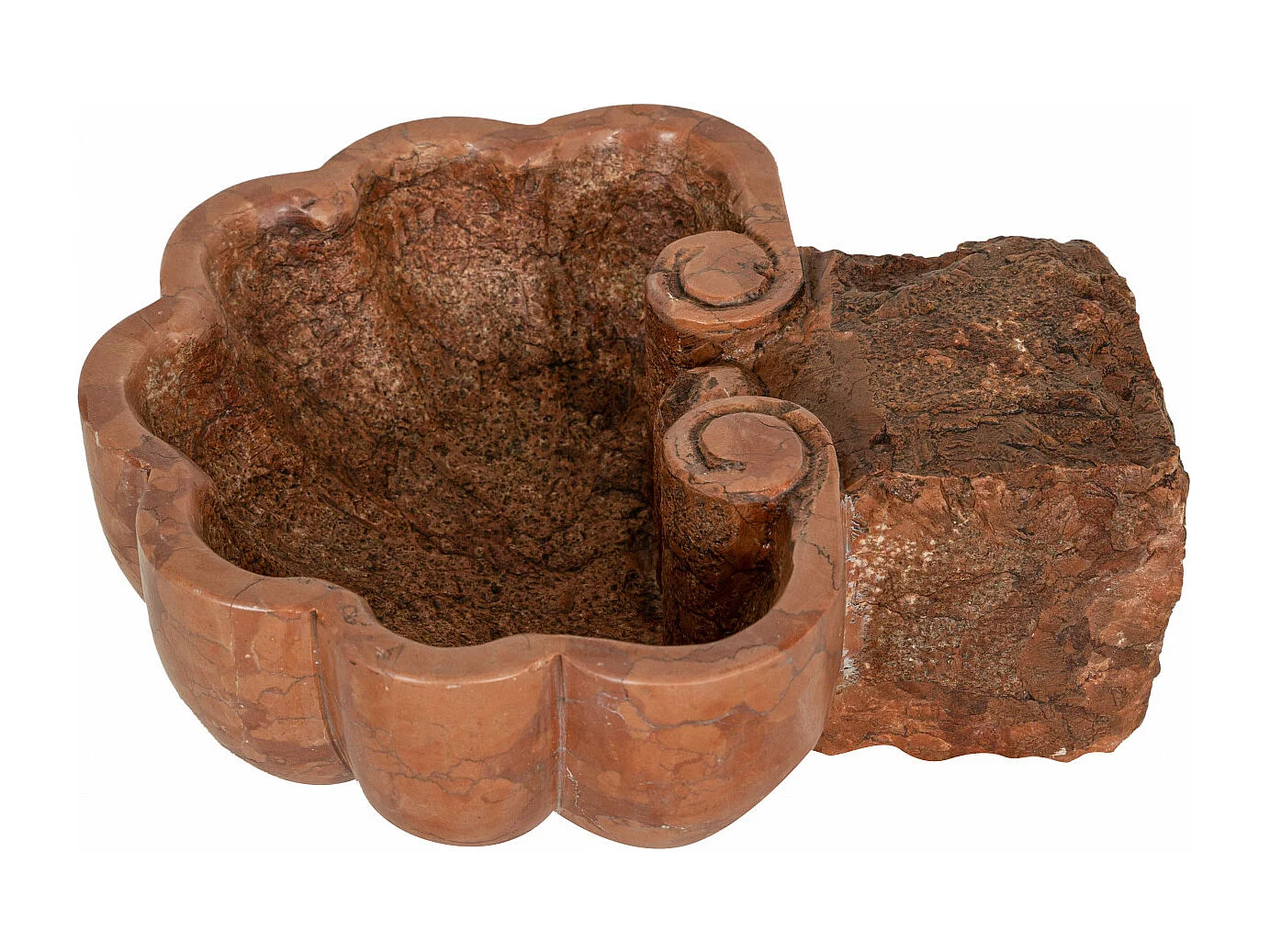 BISCOTTINI Statue bénitier - Finition marbre rouge de Vérone vieilli - Décoratif - À exposer - Jardin - Design - Salon - Mobilier - Église - 26x30x13 cm