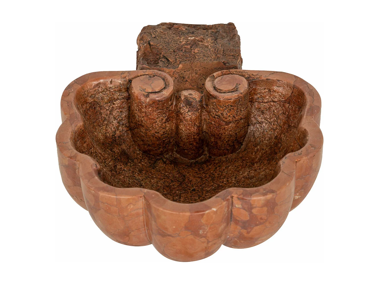 BISCOTTINI Statue bénitier - Finition marbre rouge de Vérone vieilli - Décoratif - À exposer - Jardin - Design - Salon - Mobilier - Église - 26x30x13 cm