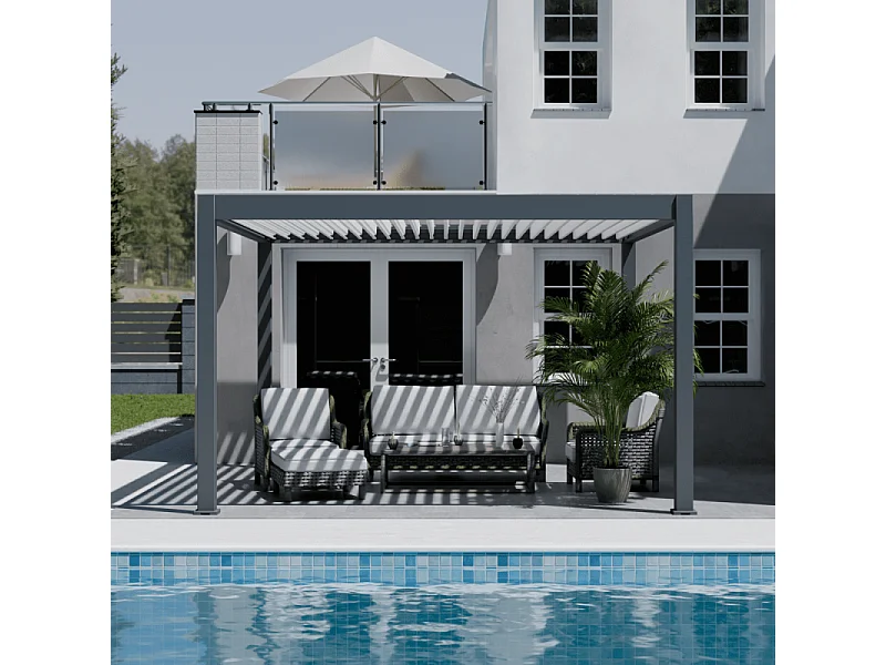 Pergola bioclimatica motorizzata Ombréa ELMO autoportante 4x4M - Antracite/bianco