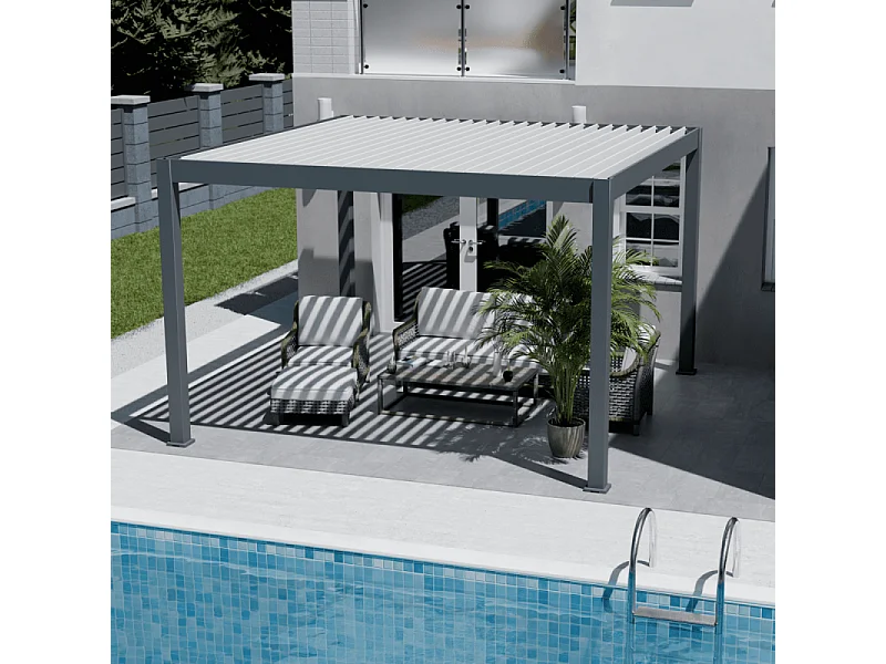 Pergola bioclimatica motorizzata Ombréa ELMO autoportante 4x4M - Antracite/bianco
