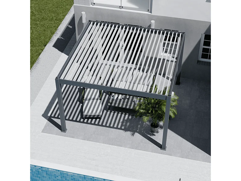 Pergola bioclimatica motorizzata Ombréa ELMO autoportante 4x4M - Antracite/bianco