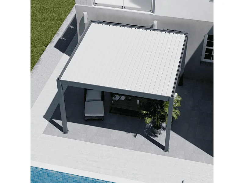 Pergola bioclimatica motorizzata Ombréa ELMO autoportante 4x4M - Antracite/bianco