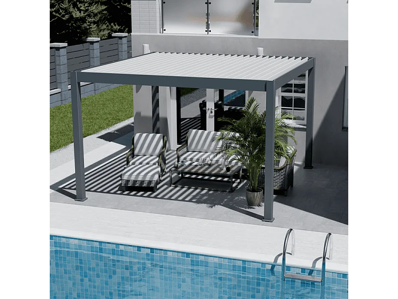 Pergola bioclimatica motorizzata Ombréa ELMO autoportante 4x4M - Antracite/bianco