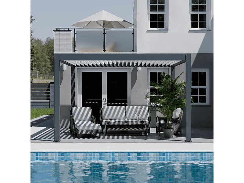 Pergola bioclimatica motorizzata Ombréa ELMO autoportante 4x4M - Antracite/bianco