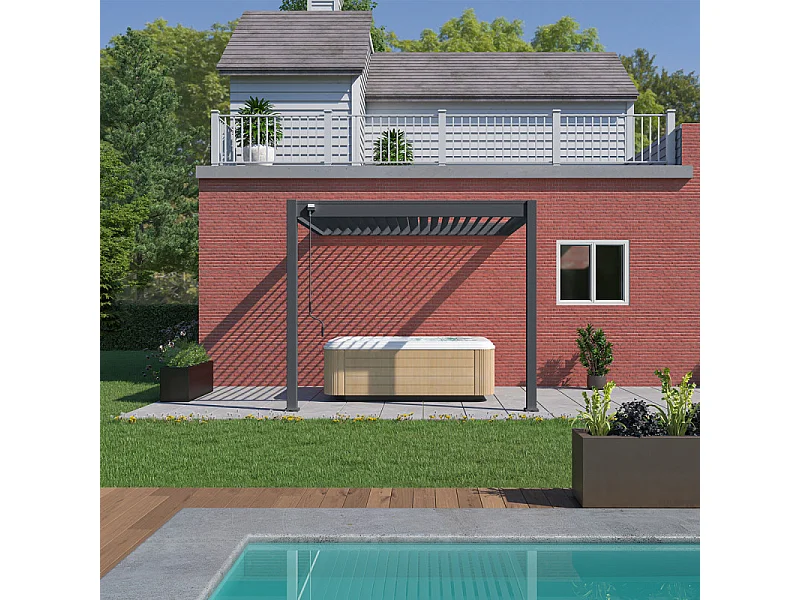 Pergola bioclimatica Ombréa addossata VS 3x3M Antracite + 1 tenda