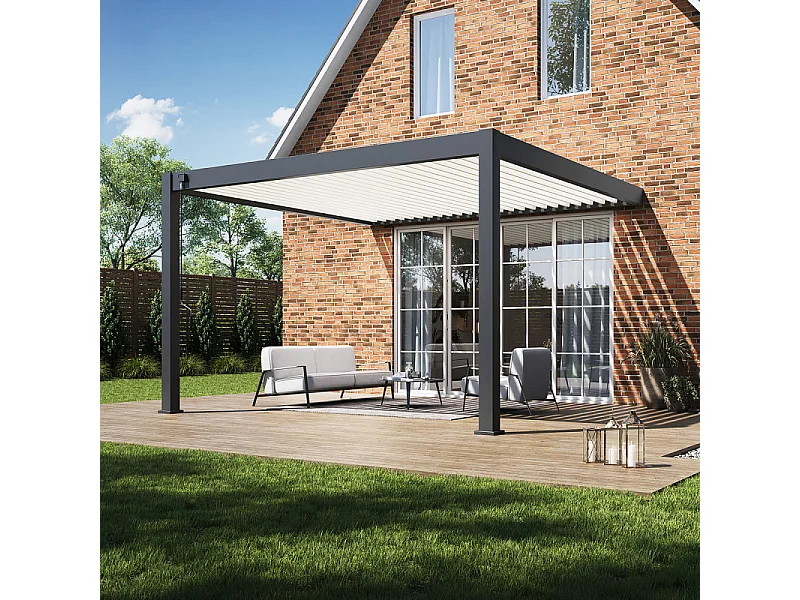 Pergola Bioclimatica Addossata Collezione VS 4x4M - Antracite/Bianco - V2