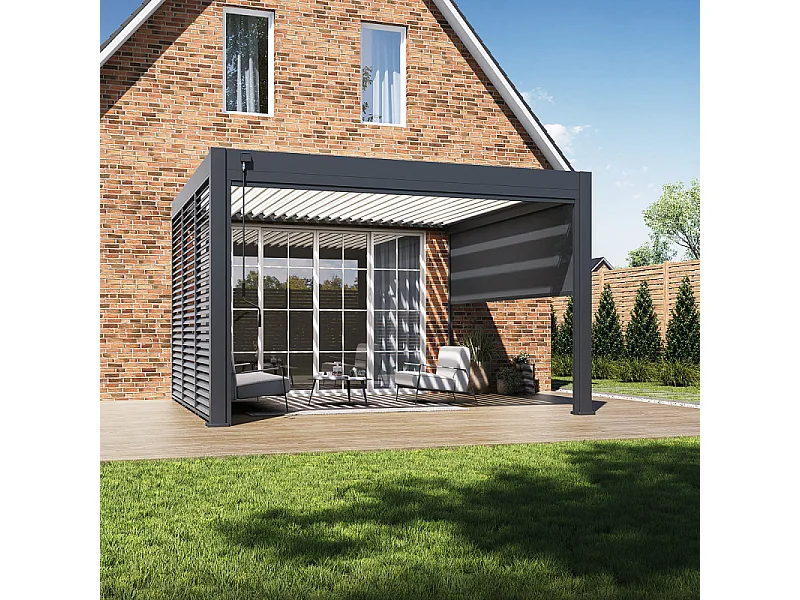 Pergola Bioclimatica Addossata Collezione VS 4x4M - Antracite/Bianco - V2