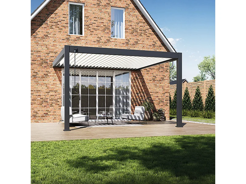 Pergola Bioclimatica Addossata Collezione VS 4x4M - Antracite/Bianco - V2