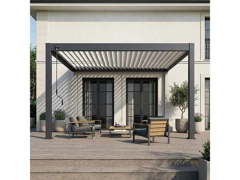 Pergola Bioclimatica Addossata Collezione VS 4x4M - Antracite/Bianco - V2
