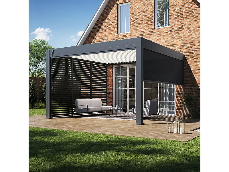 Pergola Bioclimatica Addossata Collezione VS 4x4M - Antracite/Bianco - V2