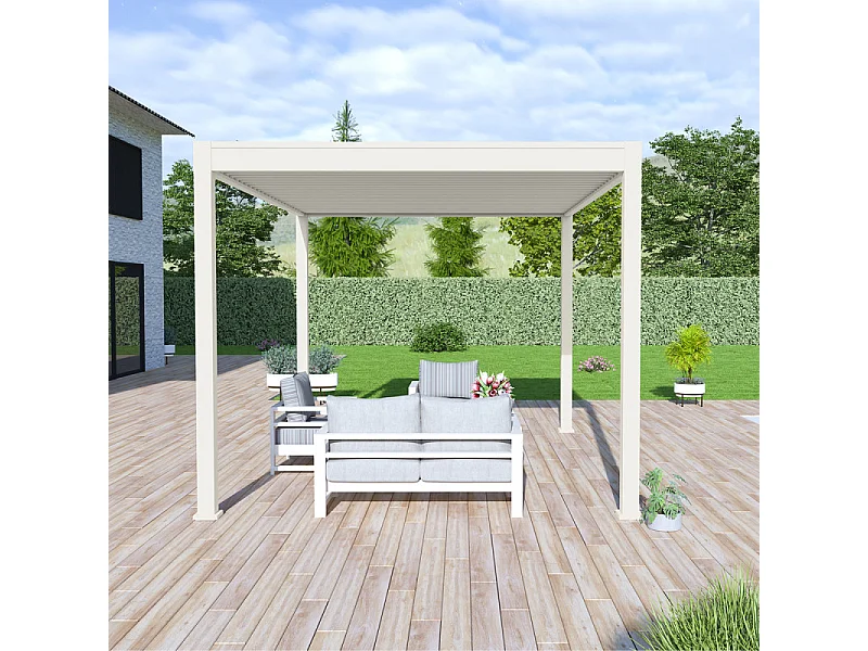 Pergola bioclimatica Ombréa autoportante VS 3x4M Bianco + 1 tenda 4M bianca