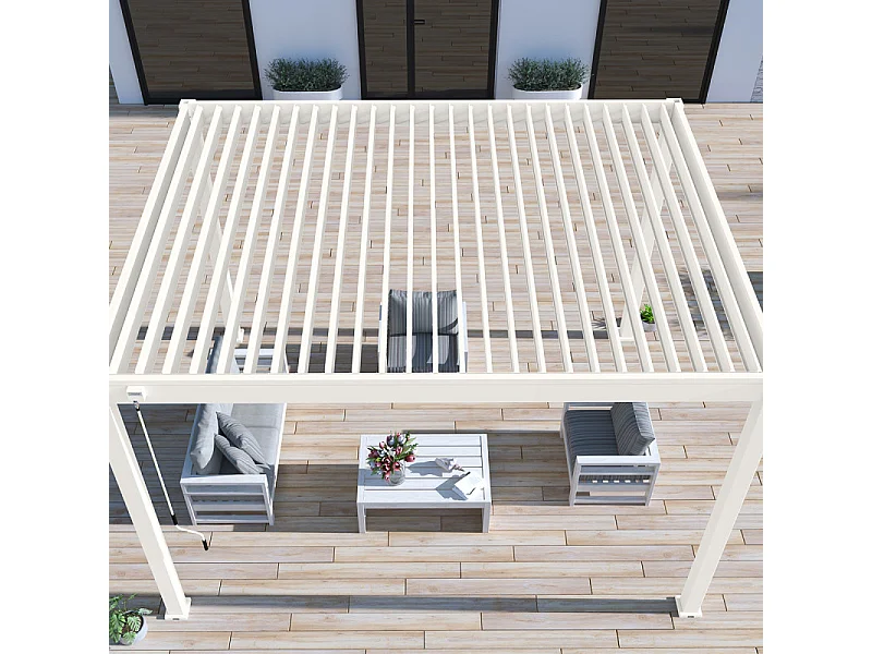 Pergola bioclimatica Ombréa autoportante VS 3x4M Bianco + 1 tenda 4M bianca