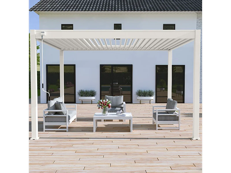 Pergola bioclimatica Ombréa autoportante VS 3x4M Bianco + 1 tenda 4M bianca
